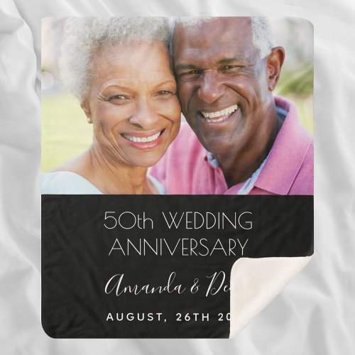 50th wedding anniversary photo black elegant sherpa blanket