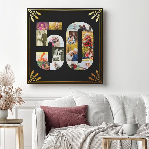 50th Wedding Anniversary Photo Black Gold Art Deco Canvas Print