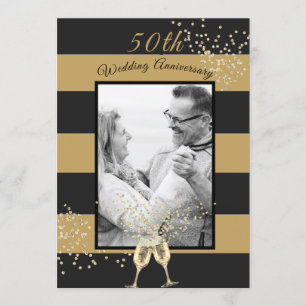 50th Wedding Anniversary Photo Black Gold Elegant Invitation