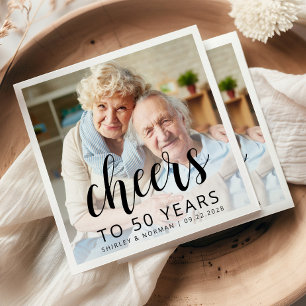 50th Wedding Anniversary Photo Black Script Cheers Napkins