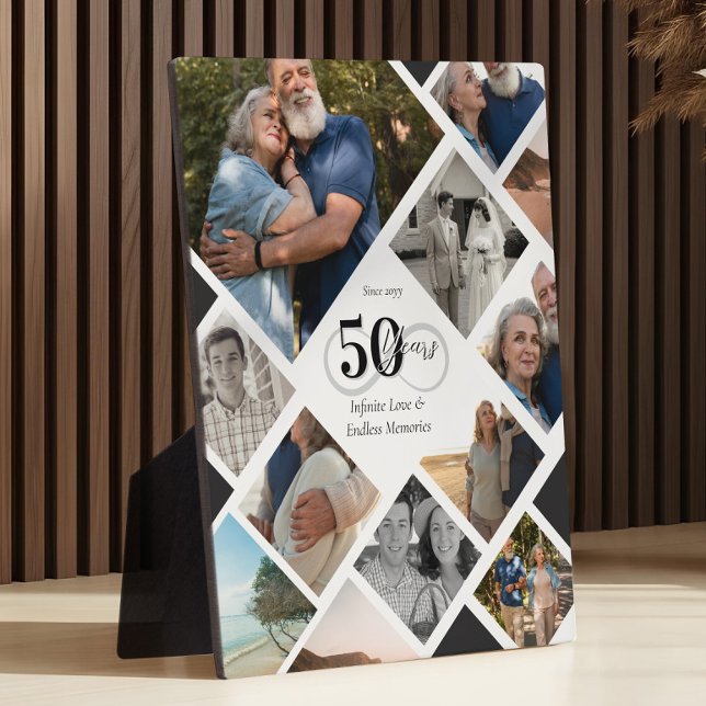 50th Wedding Anniversary Photo Collage Keepsake Plaque (50th Anniversary Infinity Love Photo Collage Gift Plaque)