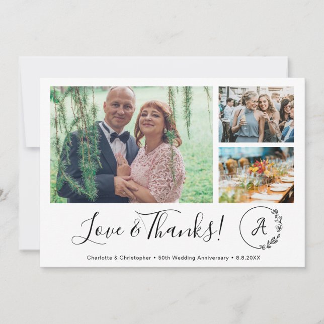 50th Wedding Anniversary Photo Collage Love Thanks Thank You Card (Front)