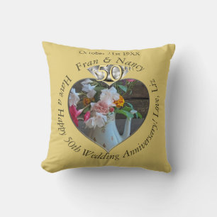 50th Wedding Anniversary Photo Diamond Heart Throw Pillow