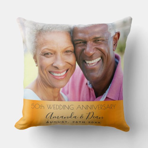 50th wedding anniversary photo elegant gold throw pillow