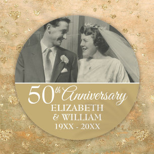 50th Wedding Anniversary Photo Elegant Golden Classic Round Sticker
