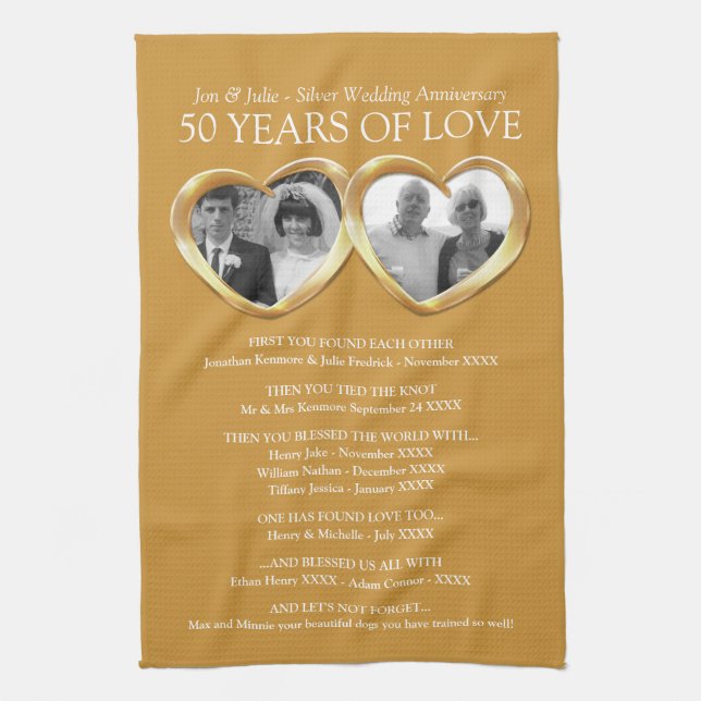 50th wedding anniversary photo family story photos kitchen towel (Vertical)