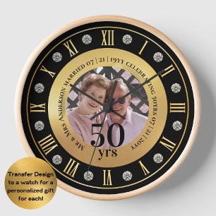 50th Wedding Anniversary PHOTO Gift Golden Jubilee Clock