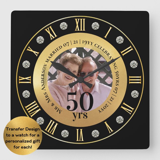 50th Wedding Anniversary PHOTO Gift Golden Jubilee Square Wall Clock (Creator Uploaded)