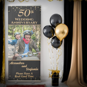 50th Wedding Anniversary Photo Gold Black 50  Retractable Banner