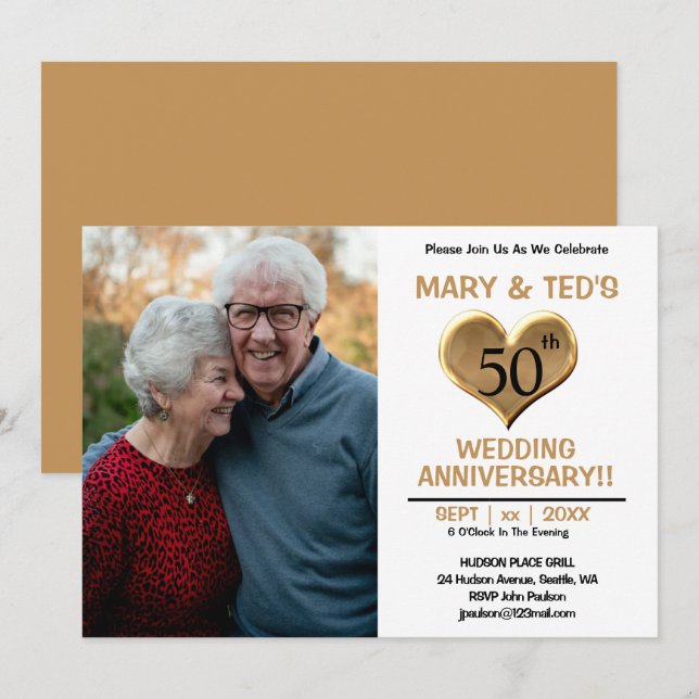 50th Wedding Anniversary Photo Invitation (Front/Back)