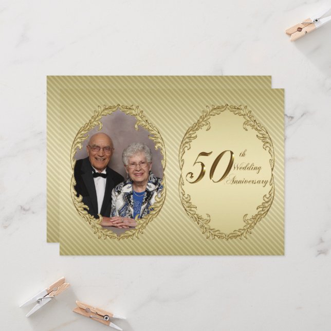 50th Wedding Anniversary Photo Invitation Card (Front/Back In Situ)