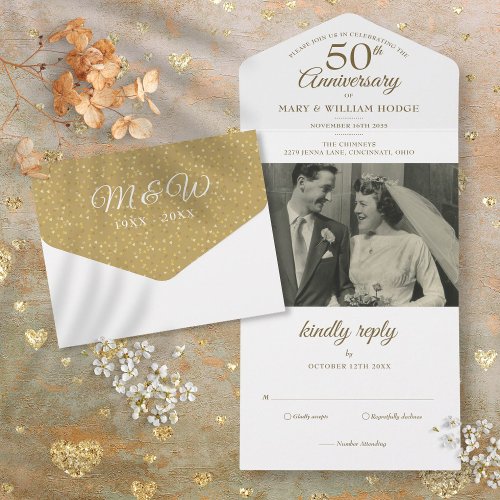 50th Wedding Anniversary Photo Monogram All In One Invitation