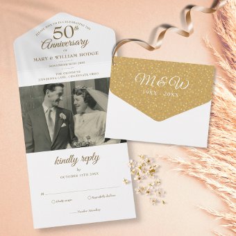 50th Wedding Anniversary Photo Monogram All In One Invitation | Zazzle