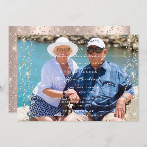 50th Wedding Anniversary Photo  Rose Gold Confetti Invitation