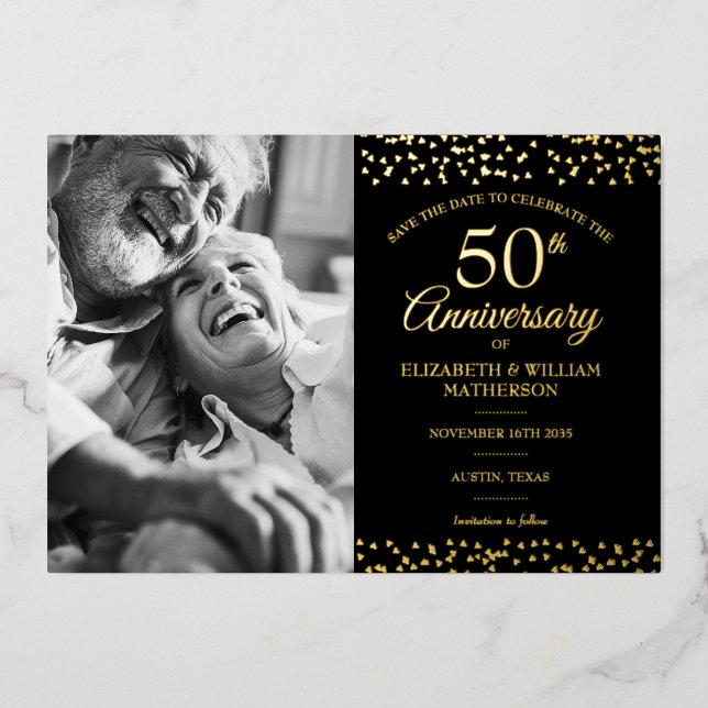 50th Wedding Anniversary Photo Save the Date Foil Invitation (Front)