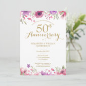 50th Wedding Anniversary Photo Watercolor Roses Invitation 