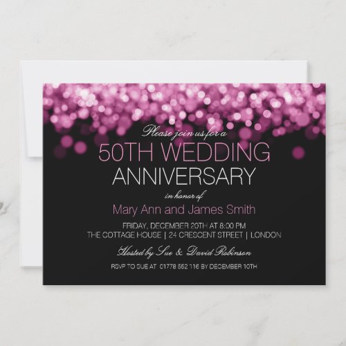 50th Wedding Anniversary Pink Lights Invitation