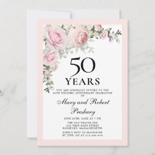 50th Wedding Anniversary Pink Rose Floral Invitation