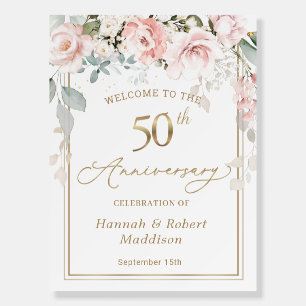 50th Wedding Anniversary Pink Roses Foliage Foam Board