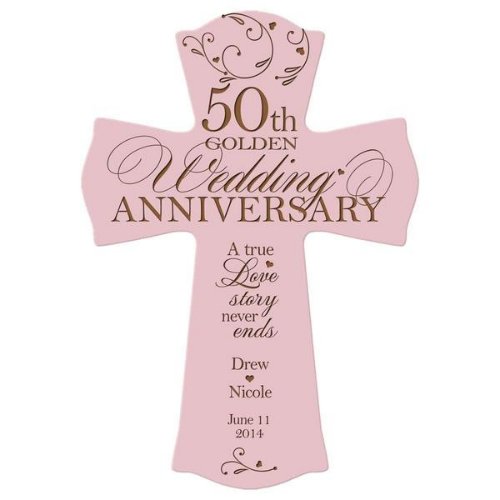 50th Wedding Anniversary Pink Wooden Wall Cross