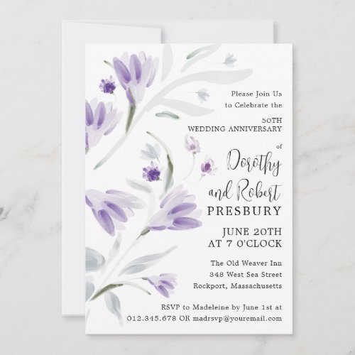 50th Wedding Anniversary Purple Floral Invitation