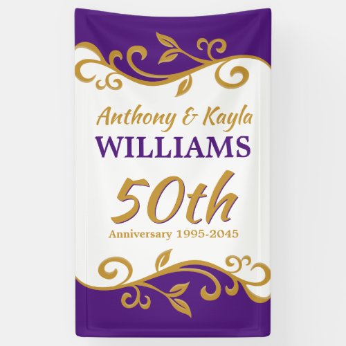 50th Wedding Anniversary Purple Gold Flourish Banner