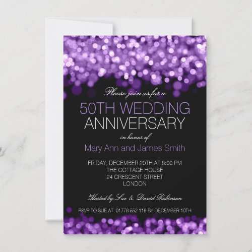 50th Wedding Anniversary Purple Lights Invitation