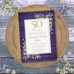 50th Wedding Anniversary Purple Wood Greenery Invitation