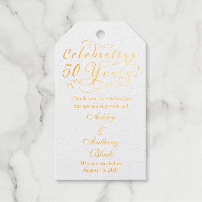 50th Wedding Anniversary Real Gold Foil Gift Tags (Front)