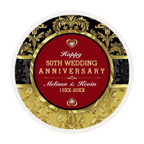 50th Wedding Anniversary Red Gold And Black Edible Frosting Rounds