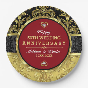 50th Wedding Anniversary Red Gold And Black Paper Plates