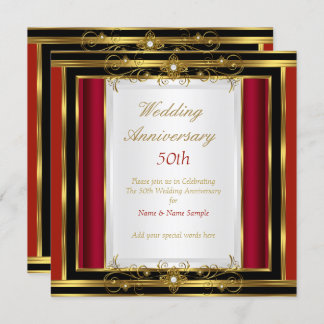 50th Wedding Anniversary Red Gold Black White Invitation