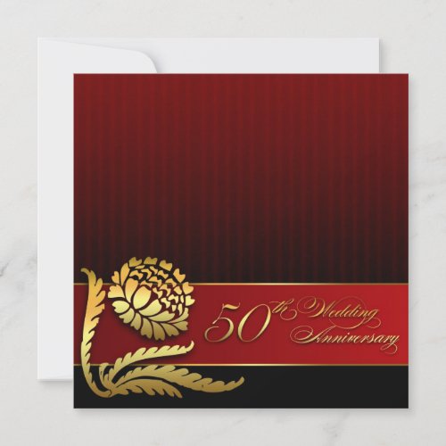 50th wedding anniversary red golden invitations