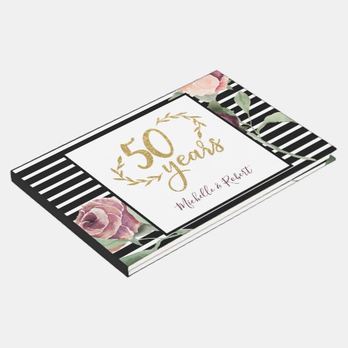 50th Wedding Anniversary Red Rose Gold Glitter Guest Book