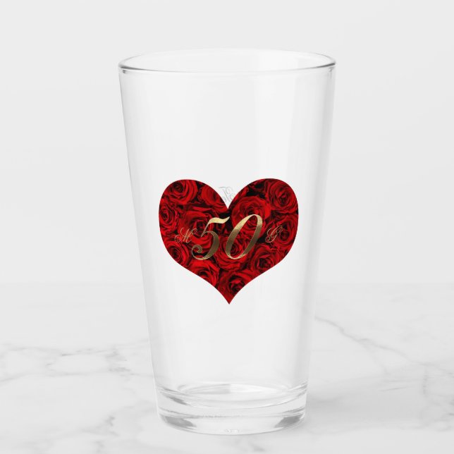 50th Wedding Anniversary Red Roses Heart Elegant Glass (Front)