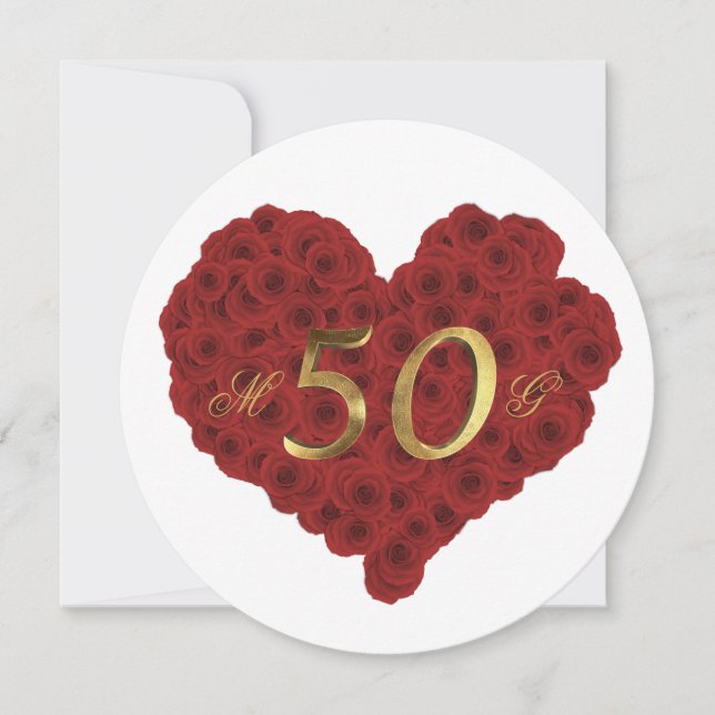 50th Wedding Anniversary Red Roses Heart Elegant Invitation (Front)