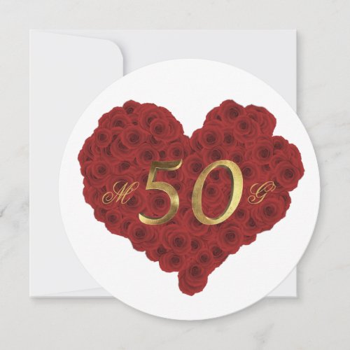 50th Wedding Anniversary Red Roses Heart Elegant Invitation