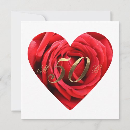 50th Wedding Anniversary Red Roses Heart Elegant Invitation