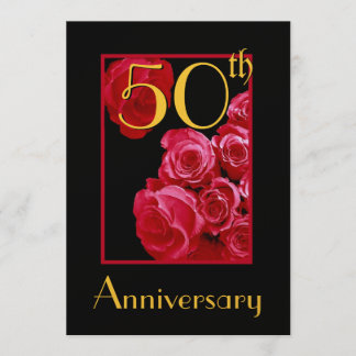 50th Wedding Anniversary RED Roses Invitation