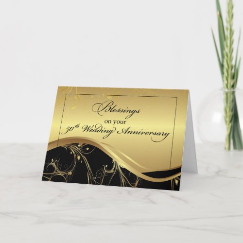 50th Wedding Anniversary Religious Black and Gold Card