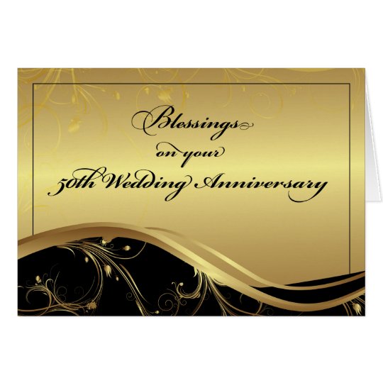 50th Wedding  Anniversary  Religious  Black and Gold Card  