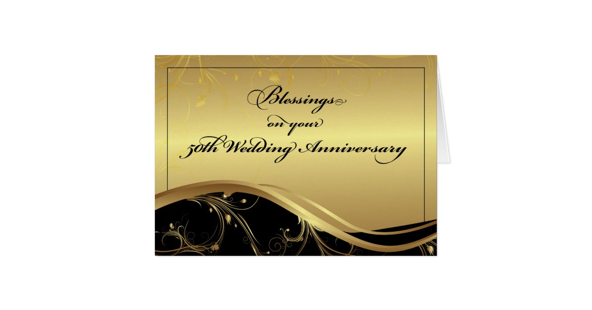  50th  Wedding  Anniversary  Religious  Black and Gold Card  