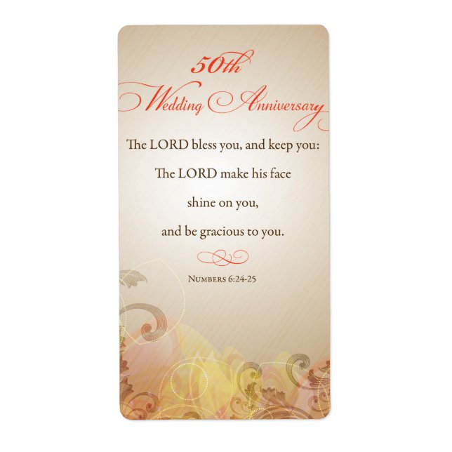 50th Wedding Anniversary, Religious Lord Bless Label (Front)