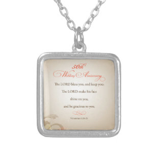 50th Wedding Anniversary, Religious Lord Bless Silver Plated Necklace