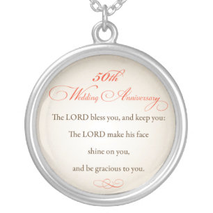 50th Wedding Anniversary, Religious Lord Bless Silver Plated Necklace