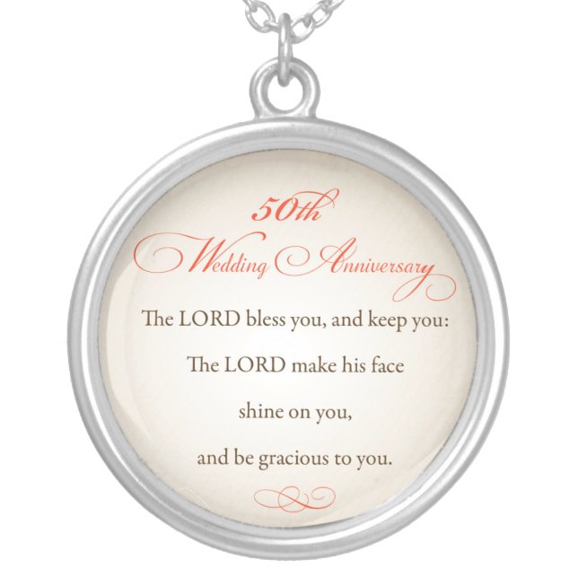50th Wedding Anniversary, Religious Lord Bless Silver Plated Necklace (Front)