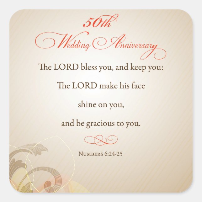 50th Wedding Anniversary, Religious Lord Bless Square Sticker (Front)
