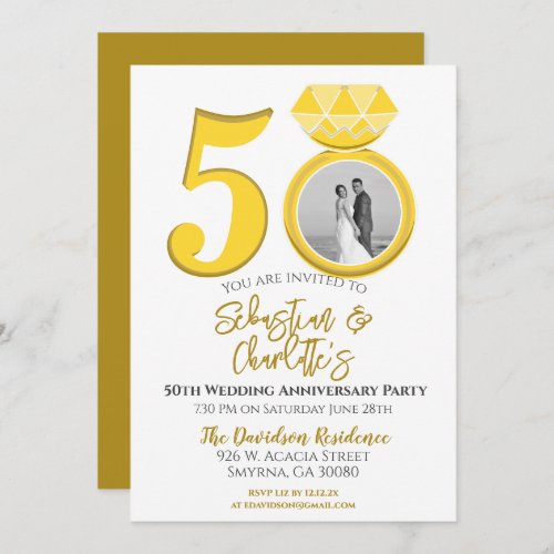 50th Wedding Anniversary Ring Photograph Invitation