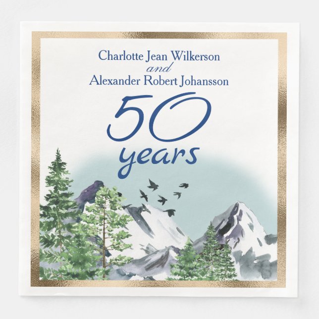 50th Wedding Anniversary Rocky Mountain Landscape Paper Dinner Napkins (Front)