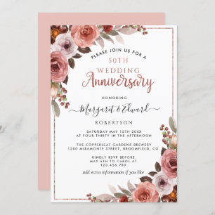50th Wedding Anniversary Rose Gold Blush Floral Invitation